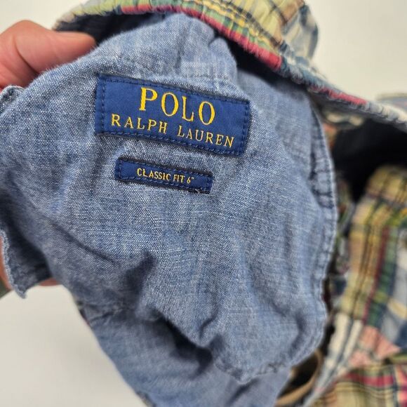 Polo Ralph Lauren Patchwork Madras Shorts 6" Mens‎ Size Large Drawstring - Picture 7 of 8